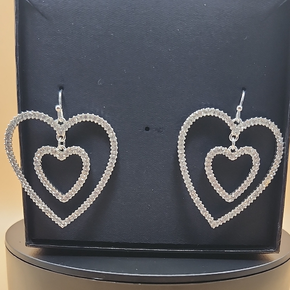 INC International Concepts Silver Triple Heart Earrings - Picture 2 of 3